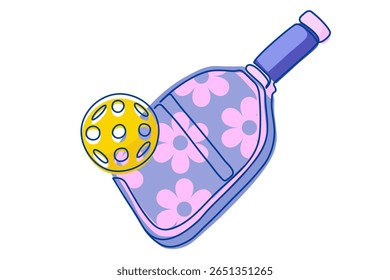 Cute floral pickleball paddle with ball – ideal for sports blogs, social media, and product design