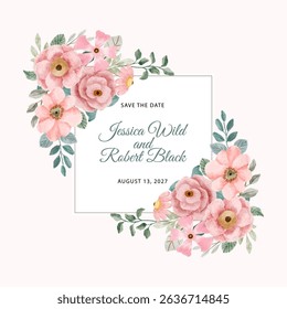 cute floral with pink watercolor frame