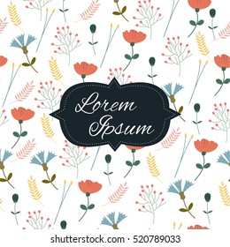 Cute floral print & frame for text. Vector. Seamless pattern. 
