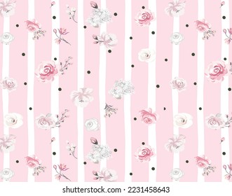 cute floral print over stripes and dots