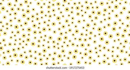 Cute floral print. Seamless pattern with small hand drawn sunflowers