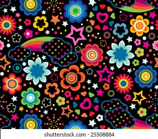 Cute floral rainbows seamless background