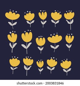 Cute floral repeat pattern. vector yellow tulip seamless pattern on dark blue background. nature ornament for textile, fabric, wallpaper, surface design.