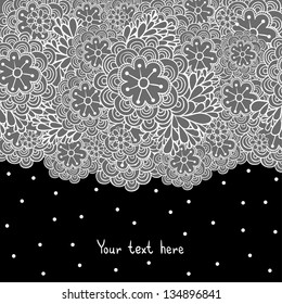 Cute floral romantic background. Black and white  lace vector design.