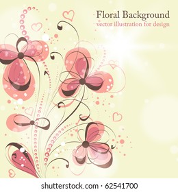 Cute floral seamless background with abstract hand drawn flowers, leafs and hearts for design. eps 10