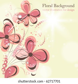 Cute floral seamless background with abstract hand drawn flowers, leafs and hearts for design. eps 10