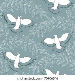 Cute Floral Seamless Background With Birds