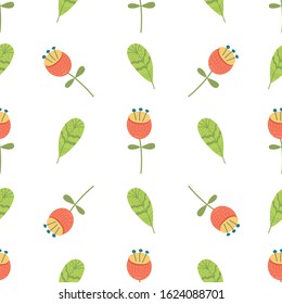 Cute floral seamless background with simple vintage flowers. Vector repeat patterns Female textile design
