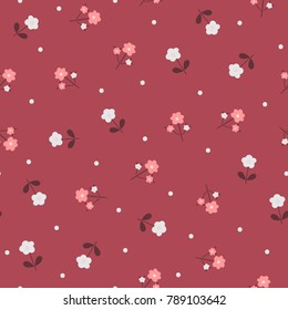 Cute floral seamless pattern. Abstract flowers and polka dot. Vector illustration.