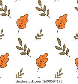 Cute floral seamless pattern. Autumn pattern with leaves. Halloween pattern.