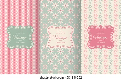 Fundo de padrão floral sem costura bonito. Ilustração vetorial para design elegante. Quadro geométrico abstrato. Conjunto de etiquetas decorativas elegante. Cor desgastada rosa e azul. Fundo motivo de onda de flores.