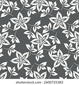 Cute floral seamless pattern. Beautiful pink and blue flowers on cream background. Flower and leaves with branches