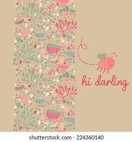 Diseño floral sin fisuras con abeja linda en vector. Se puede utilizar para fondos de verano y texturas cálidas