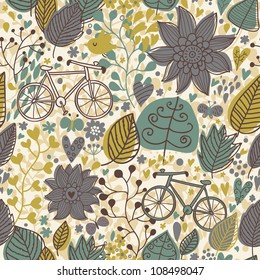 Padrão perfeito floral bonito com bicicletas.