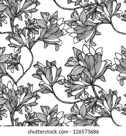 Cute Floral  seamless pattern black and white