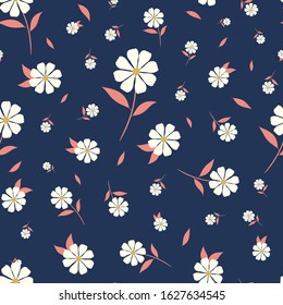 Cute floral seamless pattern with blue bakground