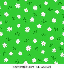 Cute floral seamless pattern with daisies and leaves. Endless print with flowers. Vector illustration.