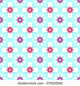 Cute floral seamless pattern with decorative clove and another colorful flowers on white isolated background in vector. Spring or summer print design