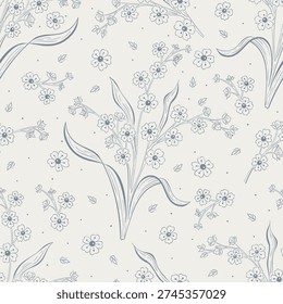 Cute floral seamless pattern. Flower vector illustration background. Print in rustic vintage style, textile or wallpapers.