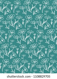 Cute Floral Seamless pattern. flowers on light green background. Printing with Small-scale  White flowers. Elegant texture for backgrounds. Wallpaper, fabric, paper, cover, textile, weave, wrapping.
