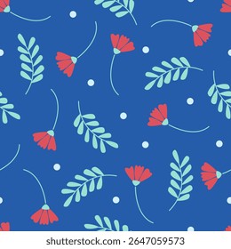 Padrão perfeito floral bonito com flores e ramos. Ilustração do vetor de flores silvestres na primavera ou no verão. Modelo elegante para tecido, papel de parede, papelaria, embalagem, cartão e capas de telefone.