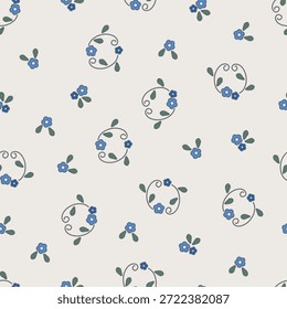 Padrão perfeito floral bonito com flores e ramos. Ilustração do vetor de flores silvestres na primavera ou no verão. Modelo elegante para tecido, papel de parede, papelaria, embalagem, cartão e capas de telefone.