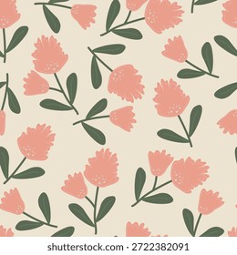 Padrão perfeito floral bonito com flores e ramos. Ilustração do vetor de flores silvestres na primavera ou no verão. Modelo elegante para tecido, papel de parede, papelaria, embalagem, cartão e capas de telefone.
