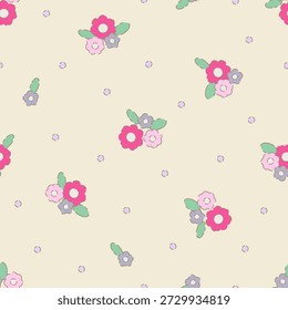 Lindo patrón floral sin fisuras con flores y puntos. Ilustración vectorial de flores silvestres en primavera o verano. Plantilla elegante para la tela, el Fondo de pantalla, la papelería, el abrigo, la tarjeta, y las cajas del teléfono.