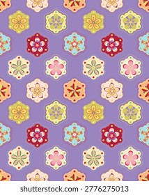 Cute floral seamless pattern with geometric hexagon flower shapes illustration design