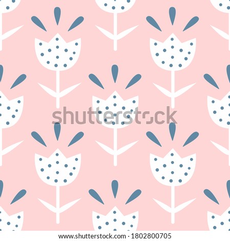Cute floral seamless pattern for girls. Repeating print with abstract flowers. Vector illustration.