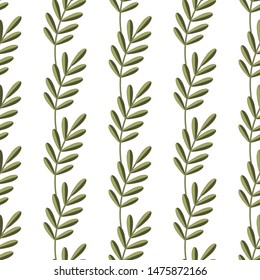 Cute floral seamless pattern. Green branches ornament illustration for print