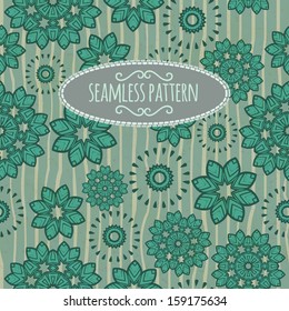 Cute floral seamless pattern in green color