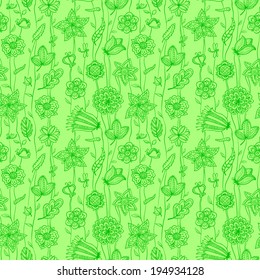 Cute floral seamless pattern in green colors