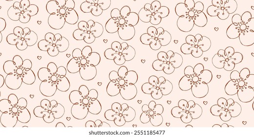 Padrão perfeito floral bonito com efeito Grunge. Ervas retrô desenhadas com lápis. Esboço artístico de plantas e ervas 