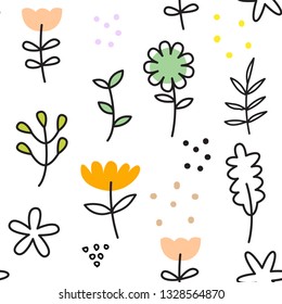 Cute floral seamless pattern hand drawn style