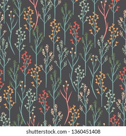 Cute Floral Seamless Pattern. Hand Drawn Flowers And Leaves. Vector Illustration.