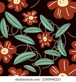 Nahtloses Muster mit dünner Blume. Handgezeichneter Hintergrund für Ihr Design. Textil, Verpackung, Blog-Dekoration, Banner, Poster, Packpapier. Vektorgrafik. 
