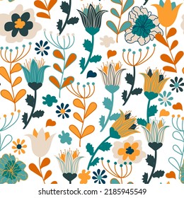 Cute floral seamless pattern for kids. Vector colorful texture with flowers.  Floral colorful design for baby products, fabric, wallpaper and more