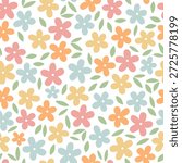 Cute floral seamless pattern with leaves for textile prints, wallpaper, stationery, wrapping paper, kids apparel, scrapbooking, backgrounds, etc. EPS 10