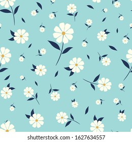 Cute floral seamless pattern with light blue bakground