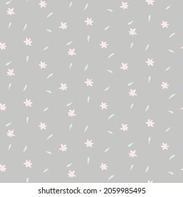 cute floral seamless pattern, light pink blossom and green leaves