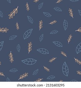 Cute floral seamless pattern with navy color in doodles hand drawn style. Trendy small flower and leaves vector background for feminine print, textile, fashion, wallpaper, wrap gift, fabric