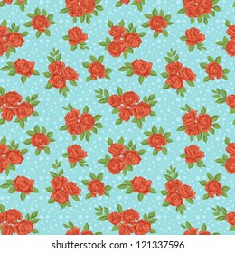 Cute floral seamless pattern on blue background