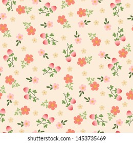 Cute floral seamless pattern. Pink and peach flowers on light background 