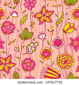 Cute floral seamless pattern in pink colors