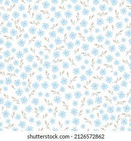 cute Floral seamless pattern. Pretty blue flowers. Printing with small flowers. Gentle spring background