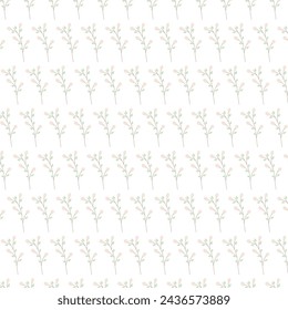 Cute floral seamless pattern print with doodle willow. Vector seamless pattern in flat style on white background. Repeat design for fabric, textile, decor, web, print, wallpaper, textile printing, pac