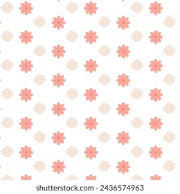 Cute floral seamless pattern print with doodle flowers. Vector seamless pattern in flat style on white background. Repeat design for fabric, textile, decor, web, print, wallpaper, textile printing