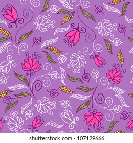 Cute floral seamless pattern in purple colors