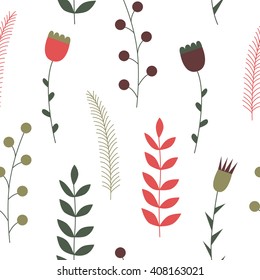 Cute floral seamless pattern in red and gold colors